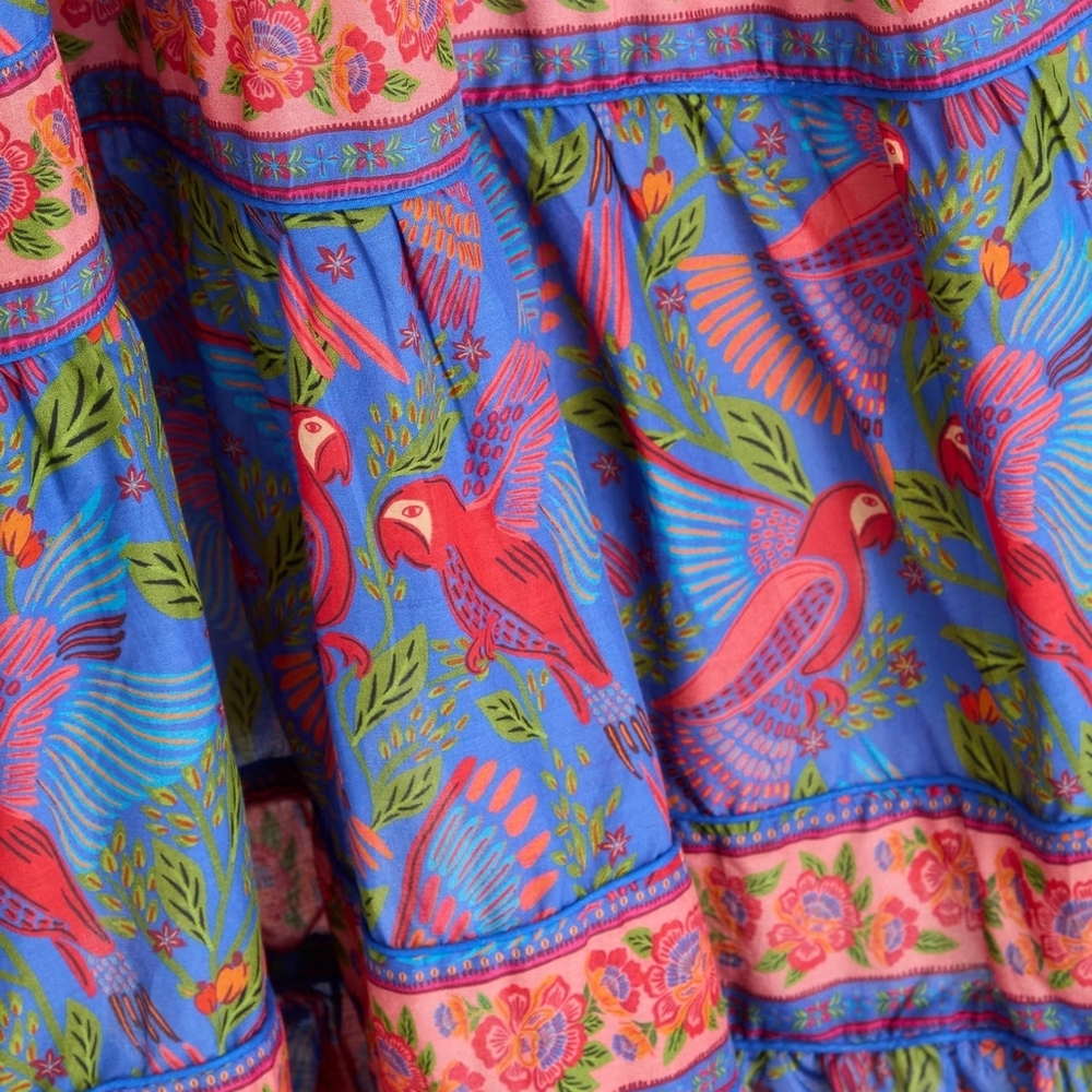 *SOLD* NWT FARM RIO | $265 Blue Macaw Tiered Dress - Picture 4 of 8